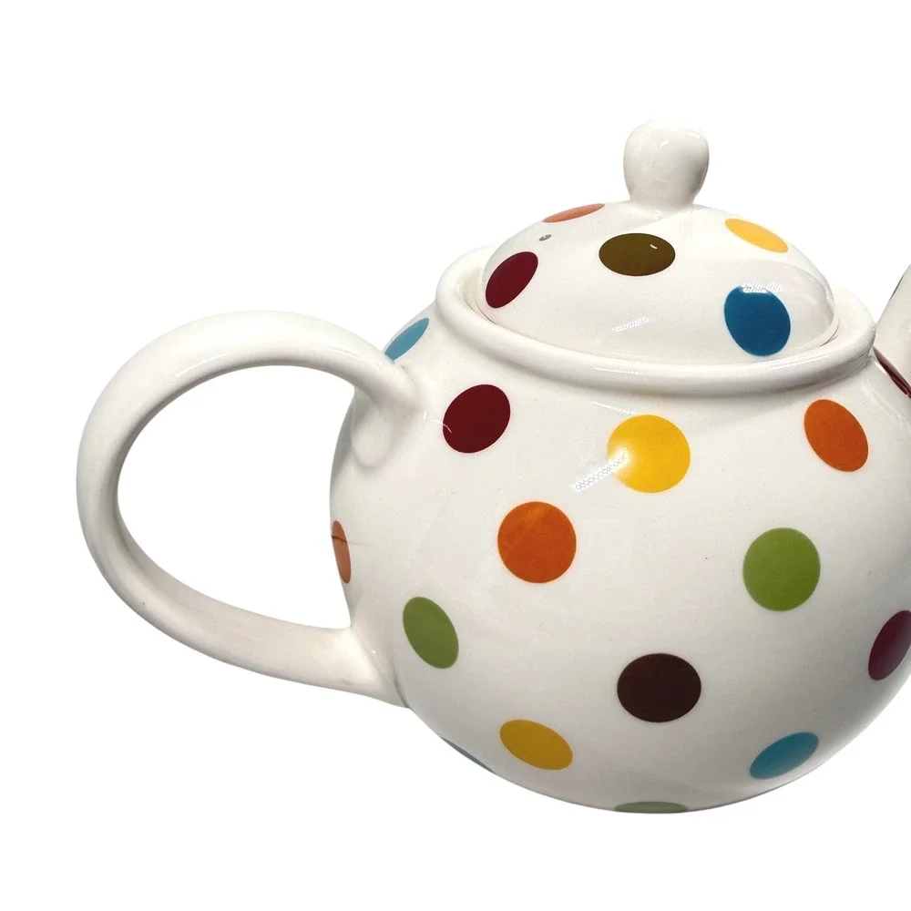 PIER 1 Imports Confetti Teapot Ironstone Multicolor Polka Dot White Glossy 6.5